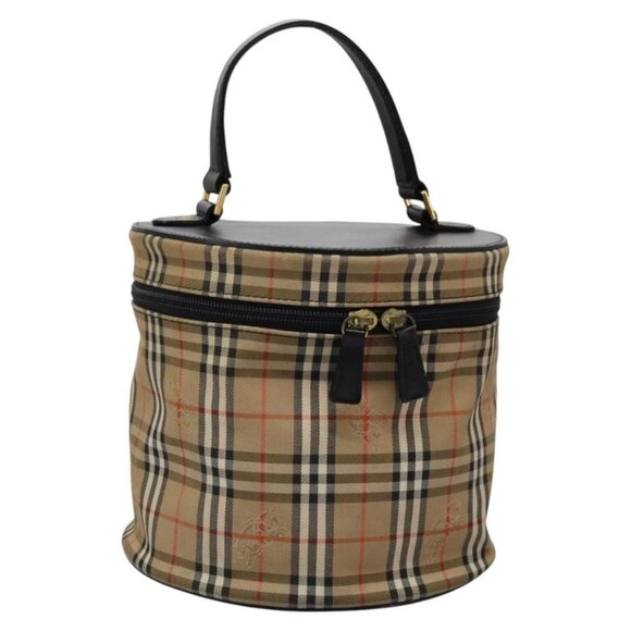 Burberrys Nova Check Vanity Pouch Canvas Beige Gold Auth 120056 - Picture 1 of 15